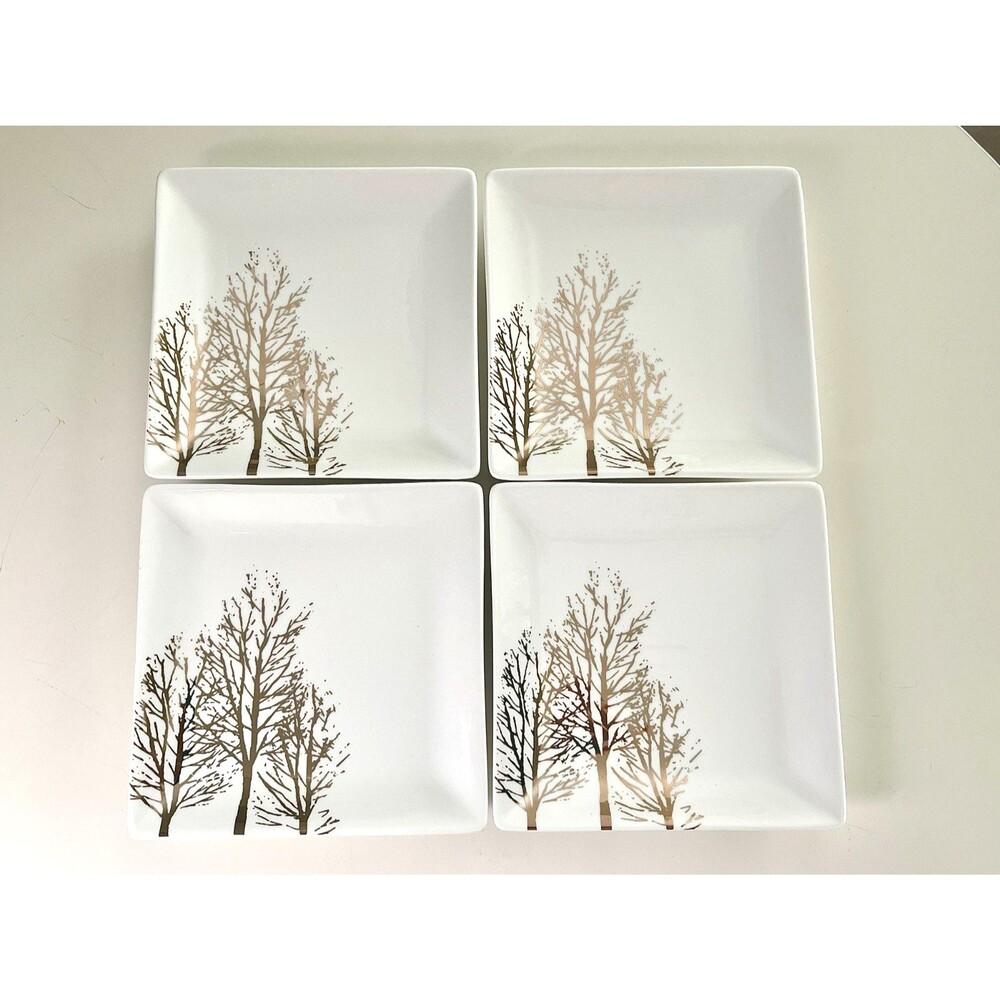 Grace's Teaware Artistic Accents Gold Tree Square Appetizer Dessert Plates Set 4